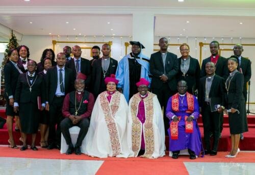 Group photograph for the 2021 year class with Her Grace Bishop Lorraine Rejoice Laryea (G.O of Believers on Fire Int. Ministry). His Grace Bishop Koffy Oko-Adjei (Chairman, College of Bishops Action Chapel Int), Bishop KingDavid Abazeri (G.O of Christ Oil Fields Authority Church), Apostle Stephen Pappoe  (G.O of Rehoboth House Chapel Int), and His excellency Prophet Dr. Prince Mensah (Rector, Pistis Bible Institute) 
